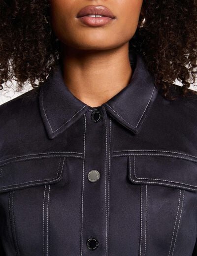 Veste courte su&eacute;dine bleu marine femme