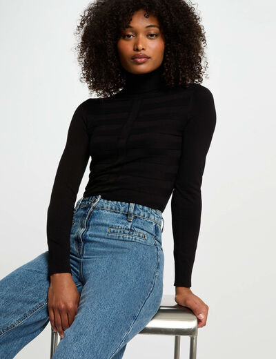 Pull col roul&eacute; noir femme