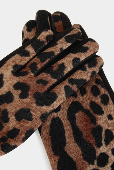 Handschoenen met luipaardprint zwart vrouw