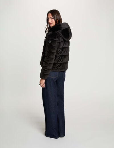 Doudoune courte velours noir femme