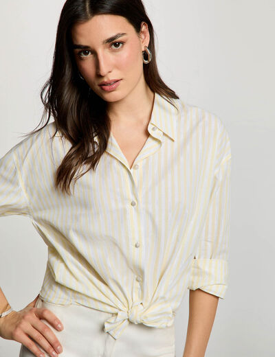 Chemise ray&eacute;e col &agrave; revers jaune clair femme
