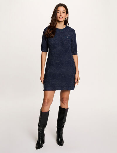 Robe tricot col rond bleu marine femme