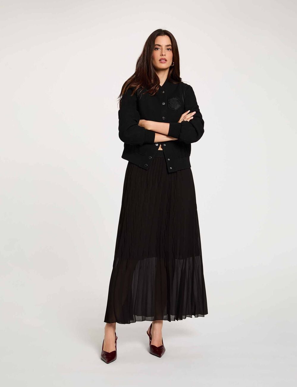 Jupe longue pliss&eacute;e noir femme