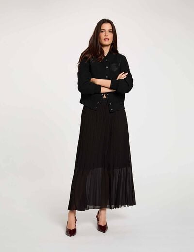 Jupe longue pliss&eacute;e noir femme