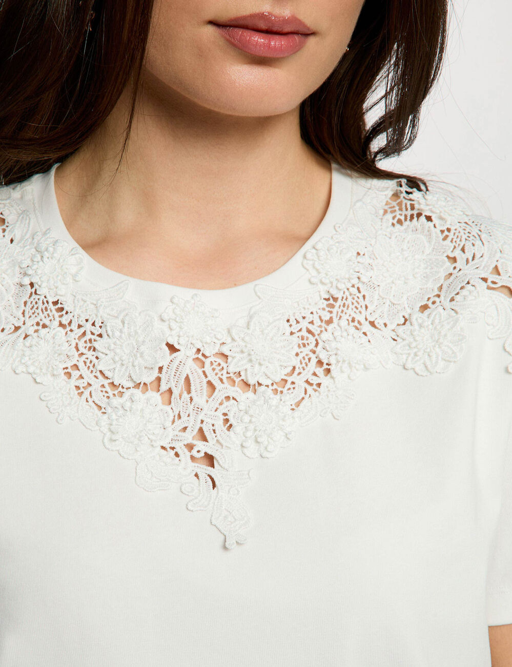 T-shirt kant ronde hals helder wit vrouw