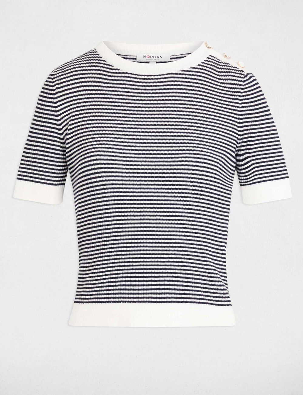 Gestreepte trui met ronde hals marineblauw vrouw