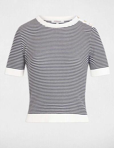 Gestreepte trui met ronde hals marineblauw vrouw