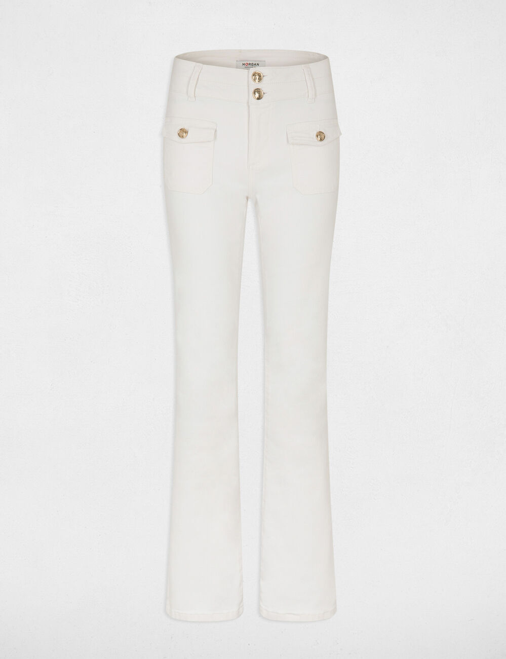 Bootcut jeans met klepzakken ivoor vrouw