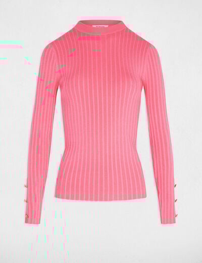 Pull ajusté col cheminée rose fushia femme