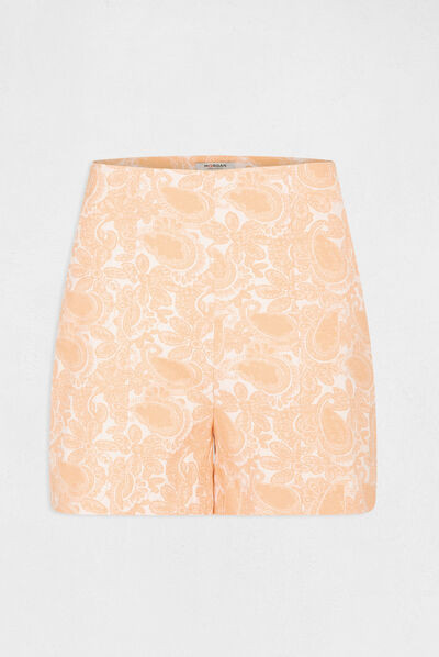 Short droit imprimé cachemire orange femme