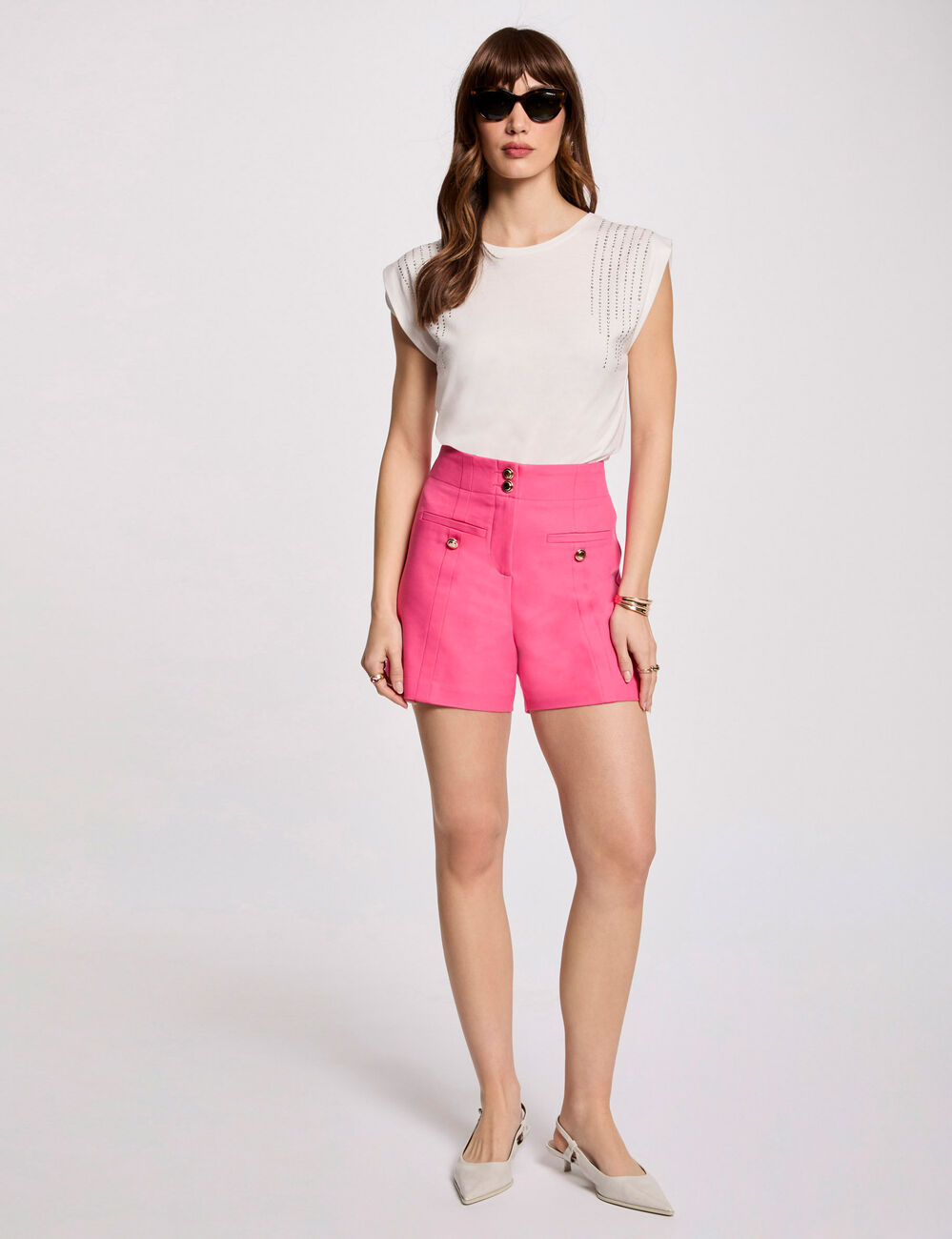 Rechte korte broek met plooien roze vrouw