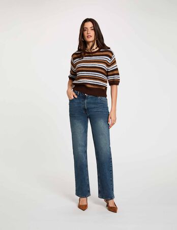 Jean droit taille haute denim stone femme
