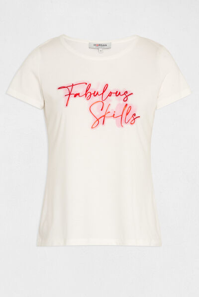 T-shirt met korte mouwen en opschrift ecru vrouw