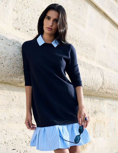 Korte jurk met reverskraag marineblauw vrouw