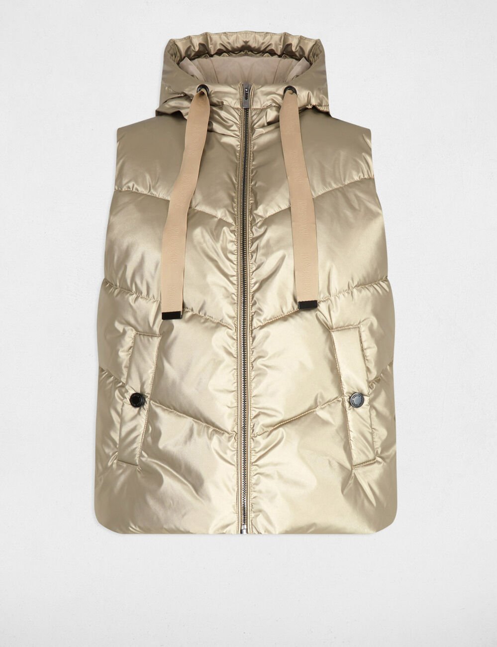 glanzende mouwloze bodywarmer goudgeel vrouw Glanzende mouwloze bodywarmer goudgeel vrouw