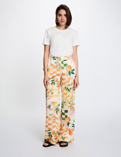 Pantalon large imprim&eacute; multicolore femme