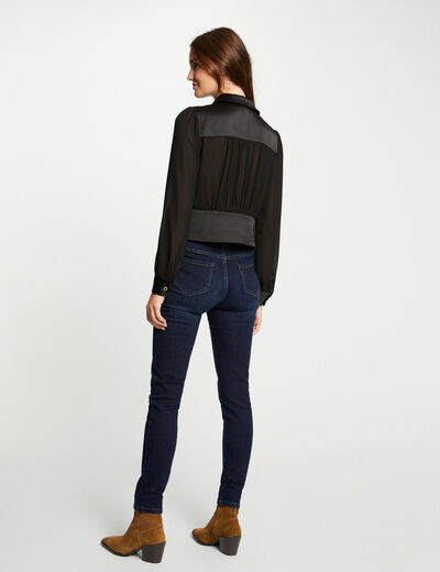 Shirt met lange mouwen en plooien zwart vrouw