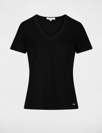T-shirt cintr&eacute; col v noir femme