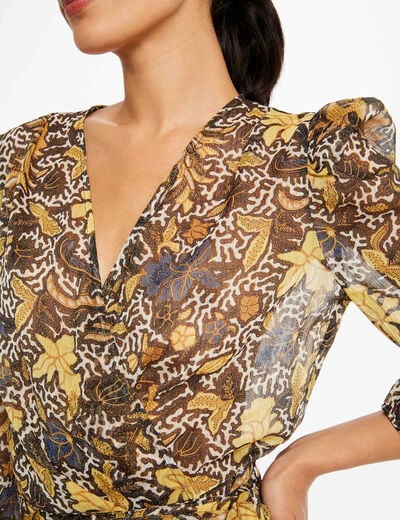 Wikkeljurk met plantenprint meerkleurig vrouw