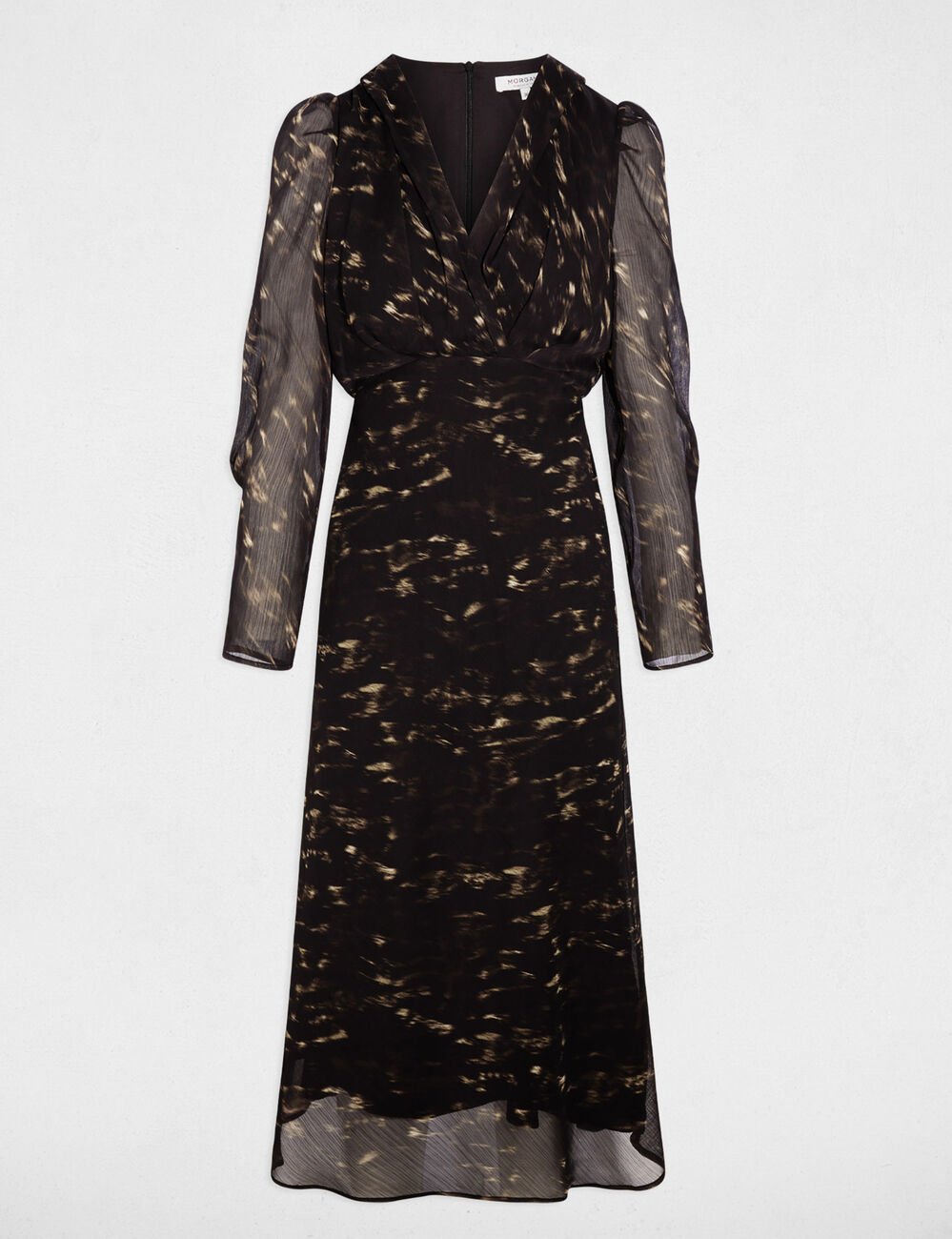 Lange jurk met pofmouwen meerkleurig vrouw