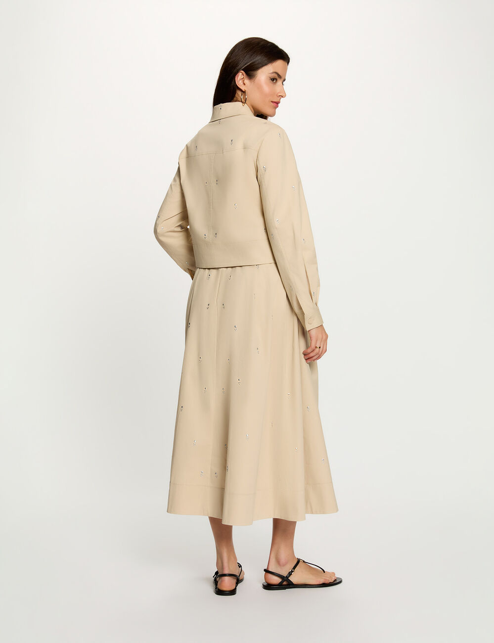 Veste cropped clout&eacute;e beige femme