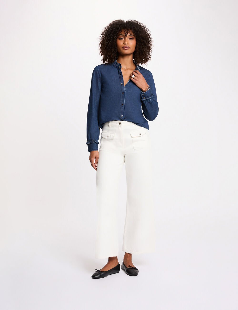 Chemise col montant denim brut femme