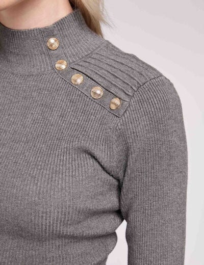 Pull manches longues avec boutons gris fonc&eacute; femme