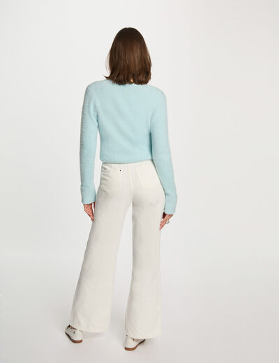 Pull manches longues avec col en V bleu ciel femme