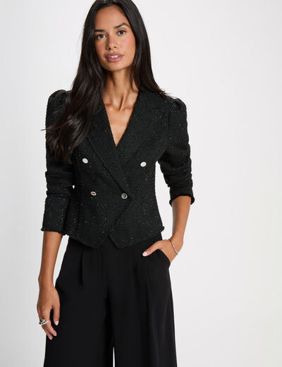Getailleerd tweed jasje zwart vrouw