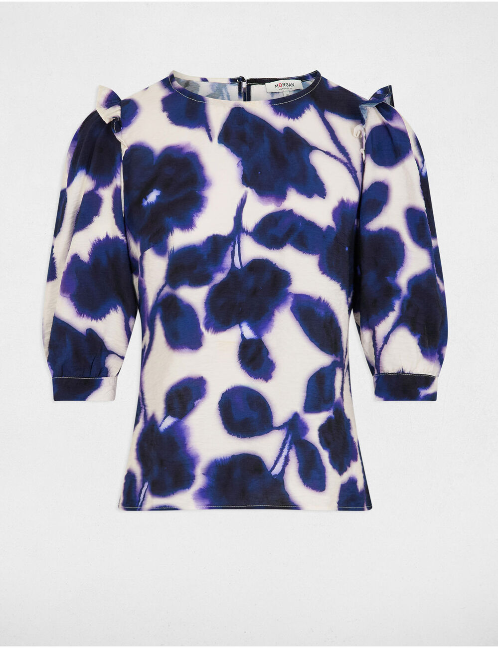 Blouse met 3/4 mouwen en bladprint meerkleurig vrouw