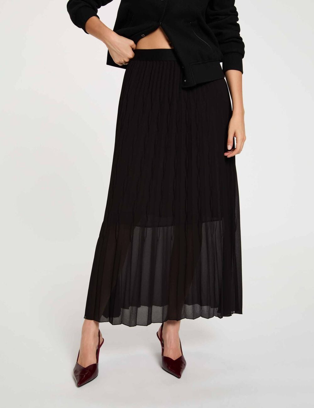 Jupe longue pliss&eacute;e noir femme