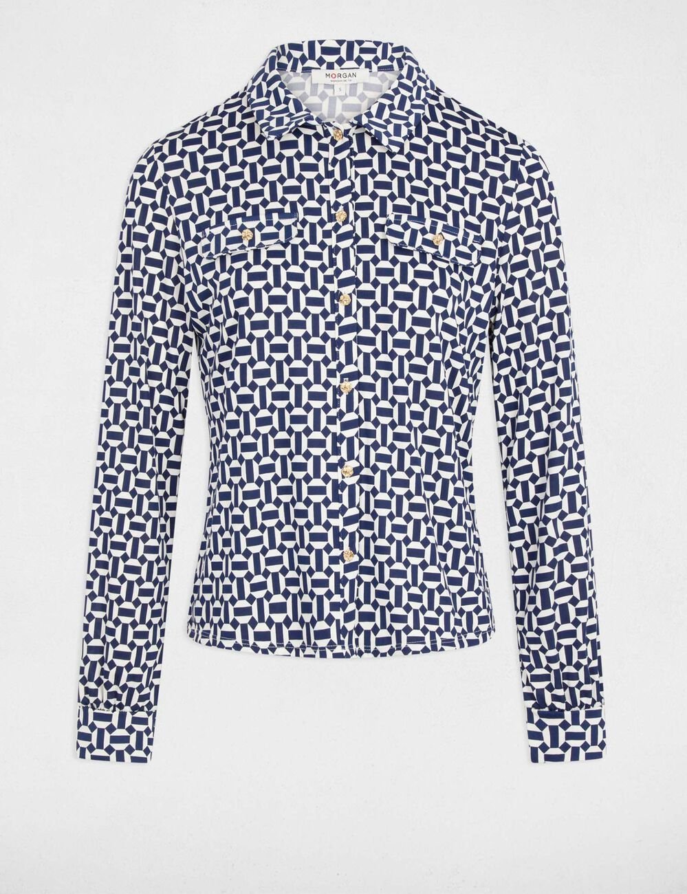 T-shirt met omgeslagen kraag helder wit vrouw