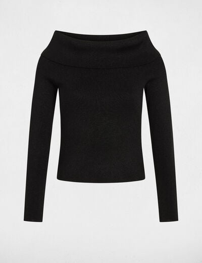 Pull col bardot m&eacute;tallis&eacute; noir femme