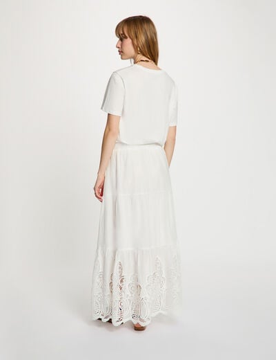 Jupe longue d&eacute;tail dentelle blanc femme
