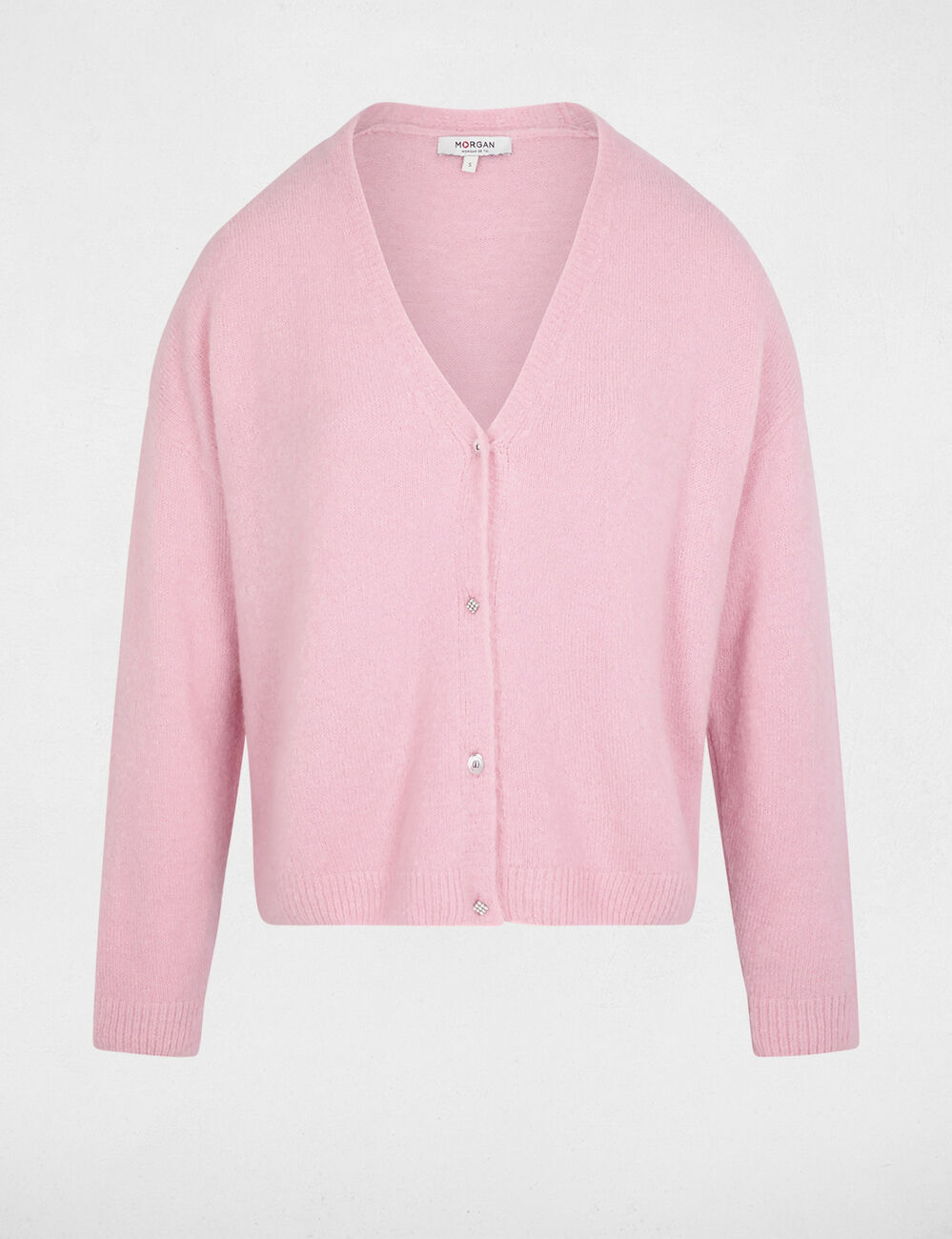 Gilet tricot col v rose pastel femme