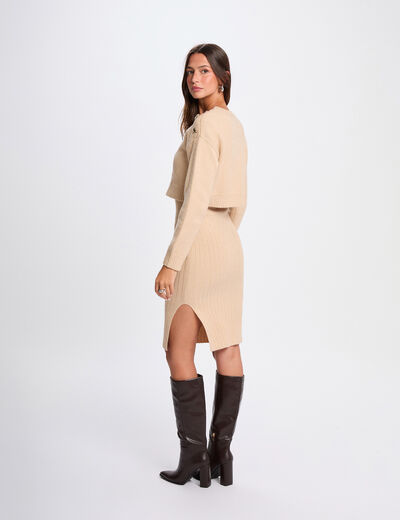 Robe tricot ajustée 2-en-1 beige femme