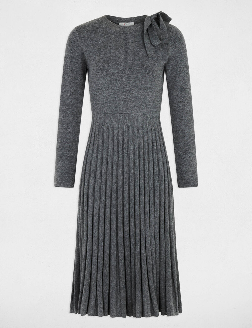 Robe tricot pliss&eacute;e gris clair femme