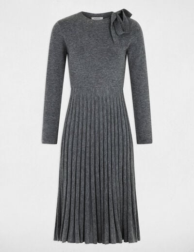 Robe tricot pliss&eacute;e gris clair femme
