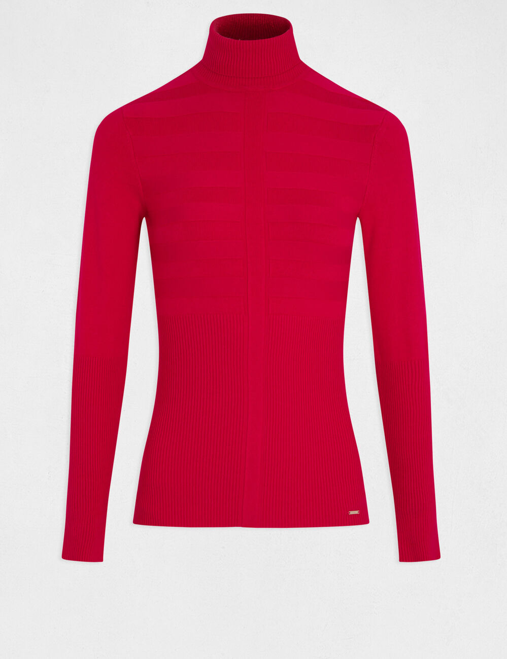 Pull col roul&eacute; cintr&eacute; rose moyen femme