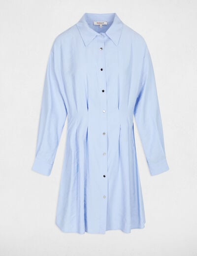 Robe chemise plis taille bleu ciel femme