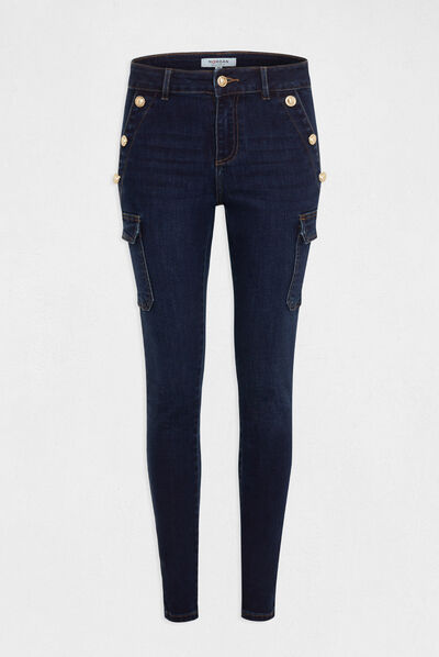 Skinny cargojeans met bruggen raw jeans vrouw