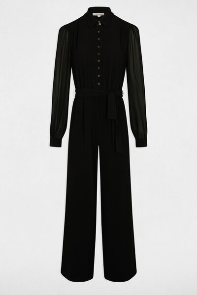 Combinaison jambes larges ceinturée noir femme