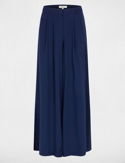 Pantalon large fluide bleu marine femme
