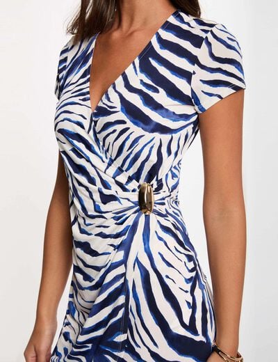 Robe cache-coeur manches courtes multicolore femme