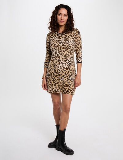 Korte rechte jurk beige vrouw