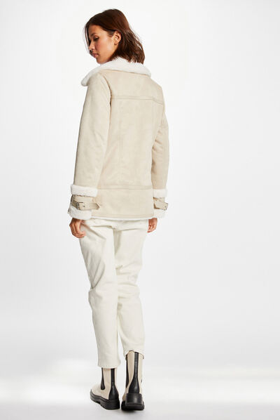 Rechte jas met ritssluiting beige vrouw