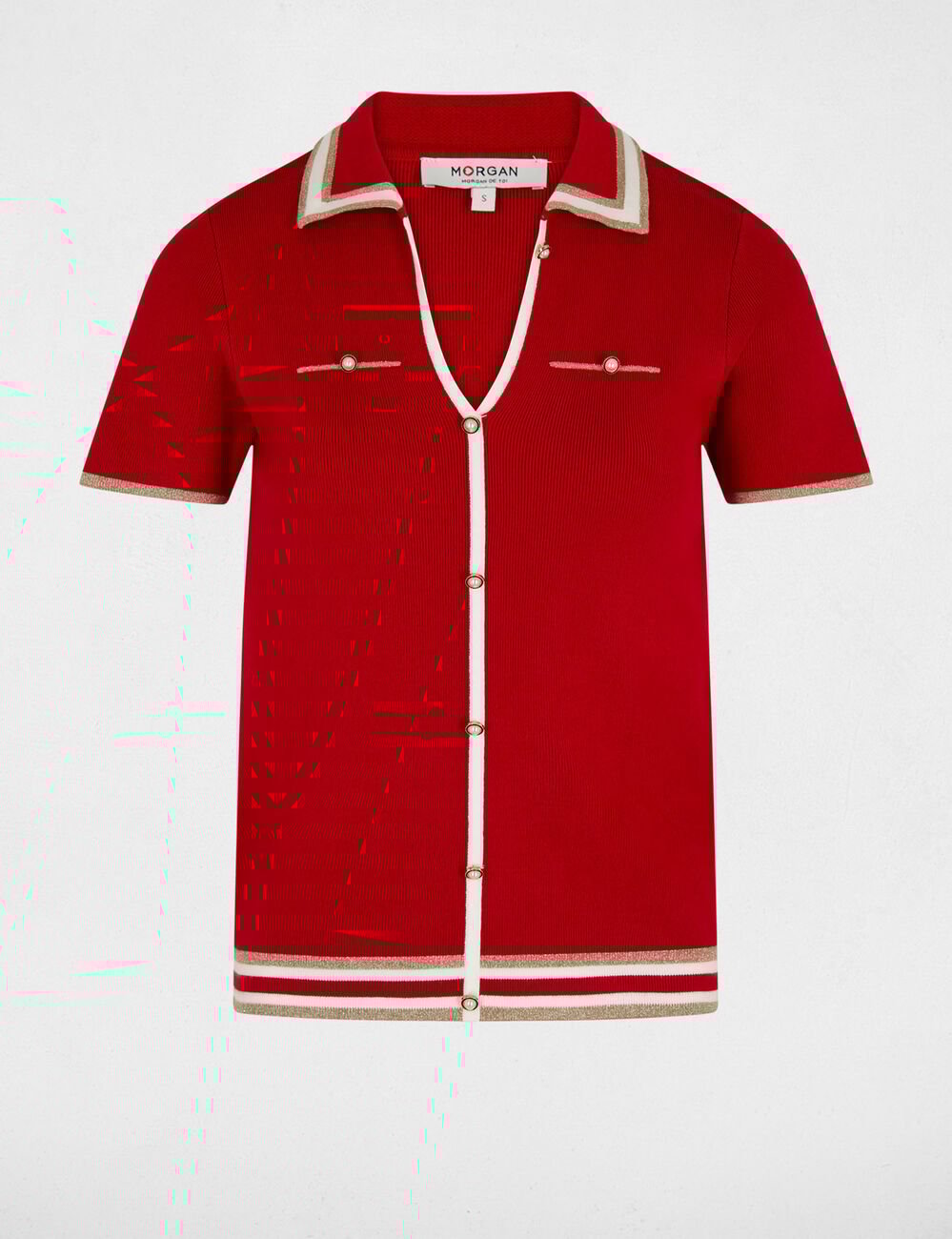 Trui met korte mouwen en polokraag rood vrouw