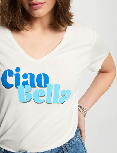 T-shirt à inscription blanc femme