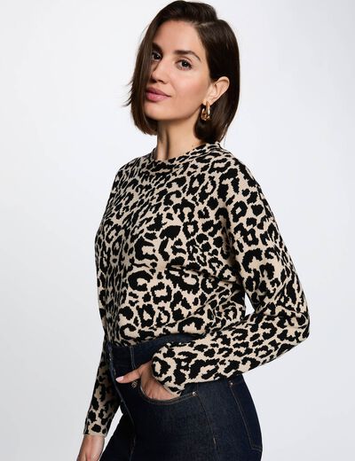 Pull col rond beige femme