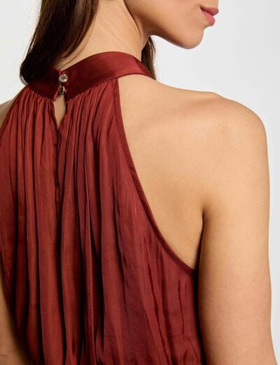 Robe longue &eacute;vas&eacute;e fluide marron cognac femme